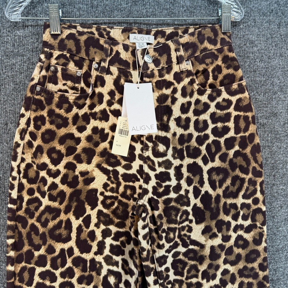 Aligne Jeans Womens 26 Brown Leopard Print High Rise Straight Y2K Festival Party - Picture 2 of 11